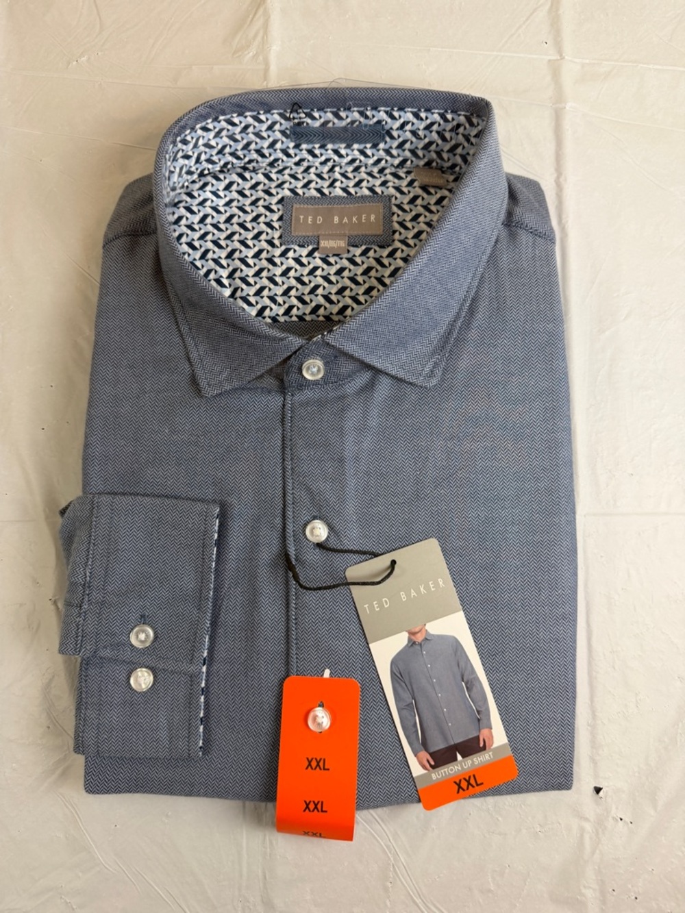 Ted Baker Men's Slate Blue‎ Dress Shirt with Patterned Collar